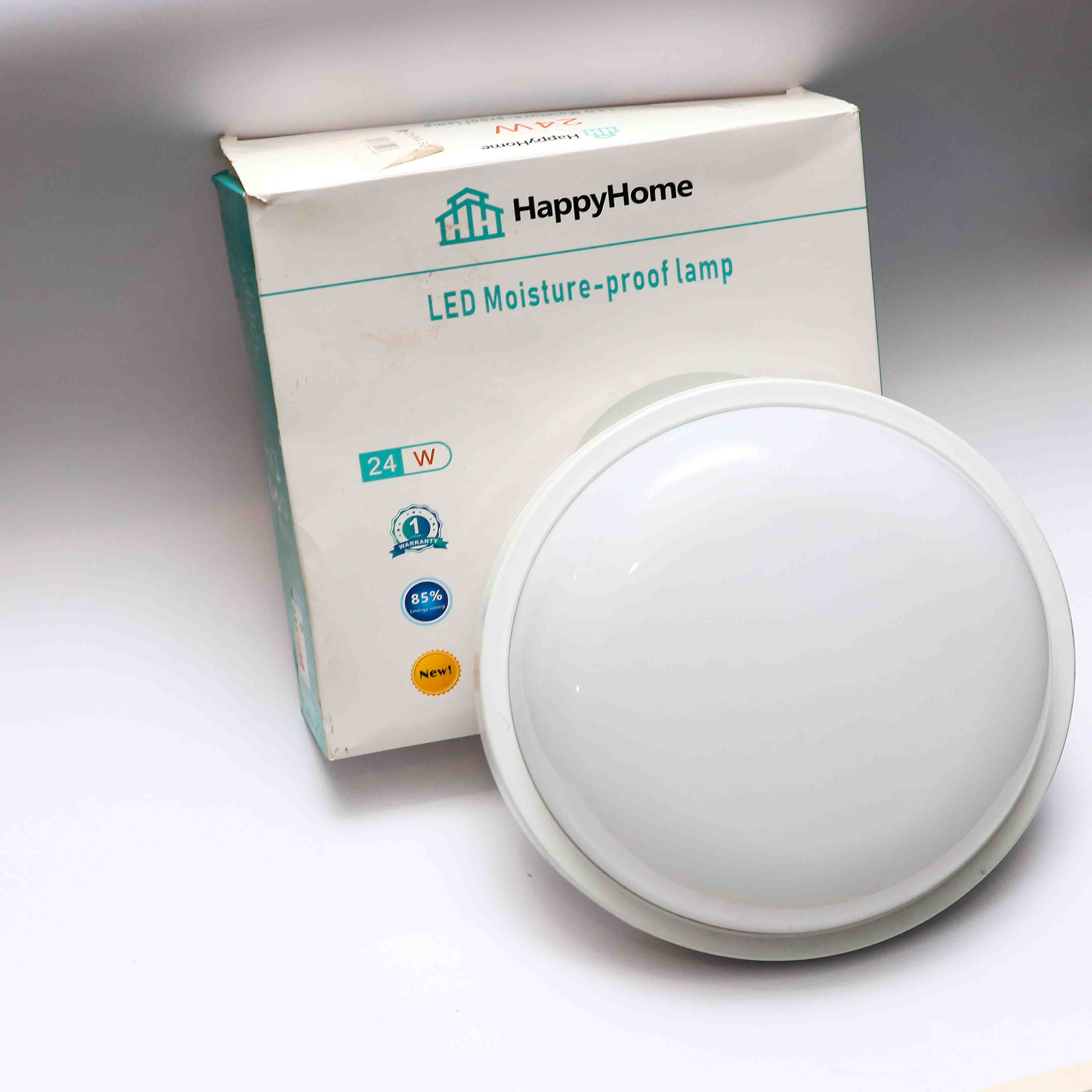 Moisture-proof LED lamp for bathrooms, kitchens and outdoor areas.